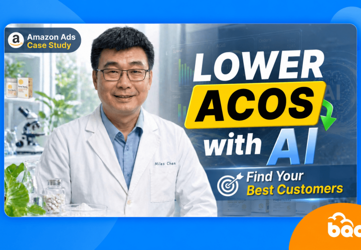 Fecula Biotech Amazon Ads case study banner highlighting lower ACoS and AI-assisted customer targeting.